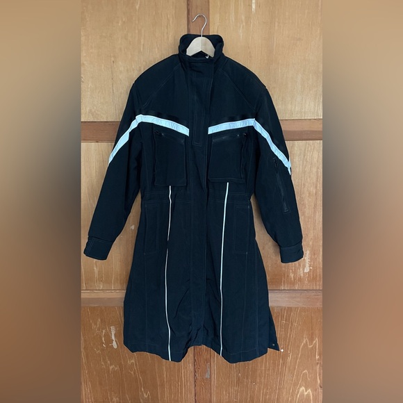 H&M STUDIO, Black coat with reflective stripes, SIZE SMALL, FITS LIKE A MEDIUM - Picture 2 of 9